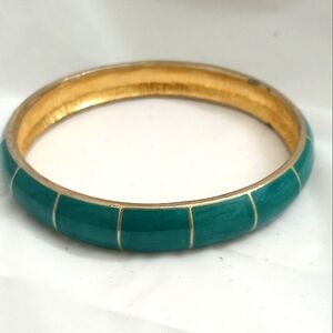 Vintage Green Enamel & Gold Tone Bangle Bracelet- Y2K -1990s